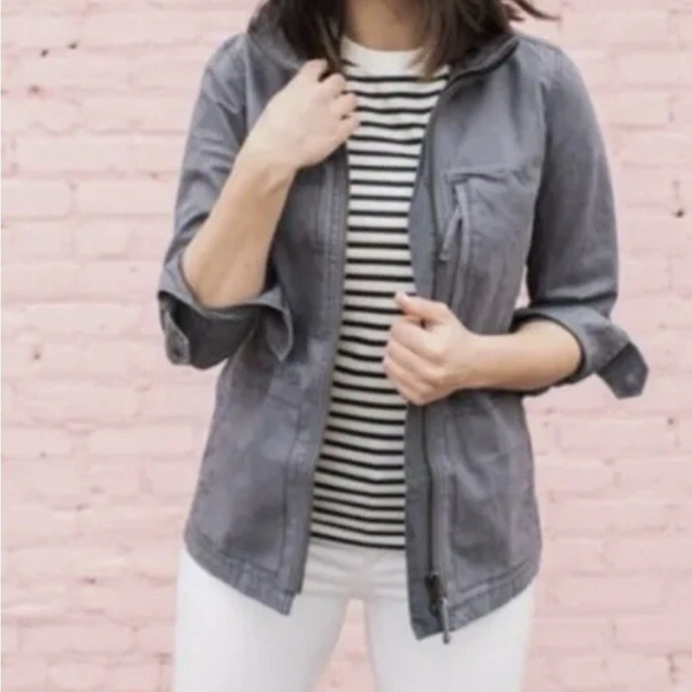 Madewell‎ Fleet Jacket Grey Utility Field Coat Full Zip Drawstring Waist Small